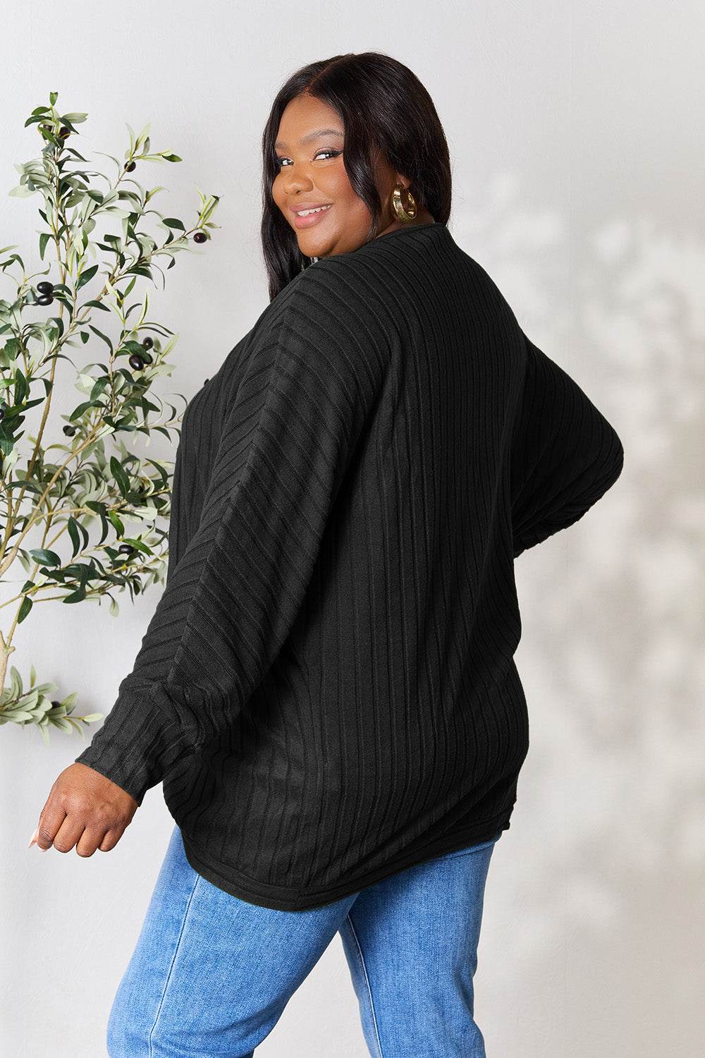 Basic Bae Full Size Ribbed Cocoon Cardigan - Delanoir