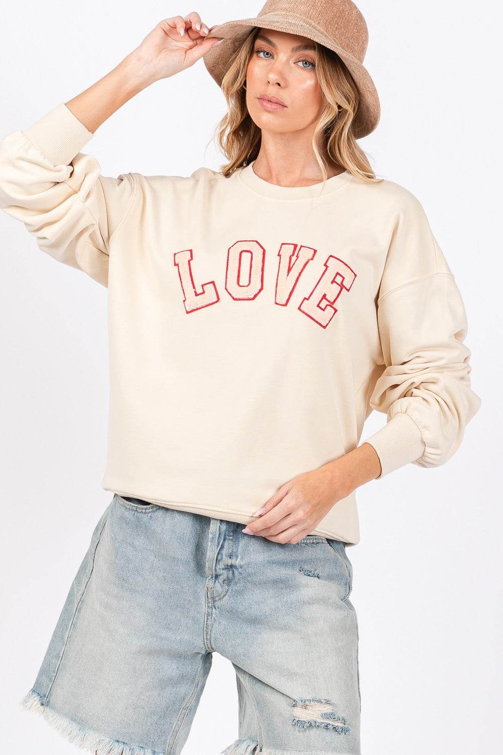 SAGE + FIG LOVE Path Applique Drop Shoulder Sweatshirt - Delanoir