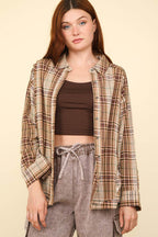 VERY J Contrast Plaid Raw Detail Shirt - Delanoir