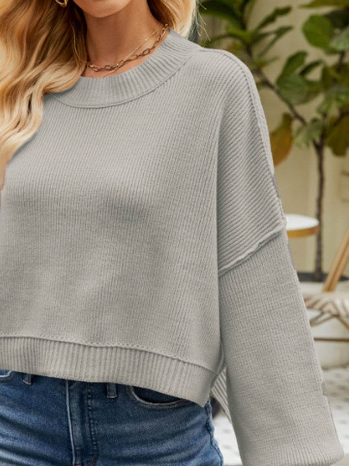 Round Neck Lantern Sleeve Sweater - Delanoir