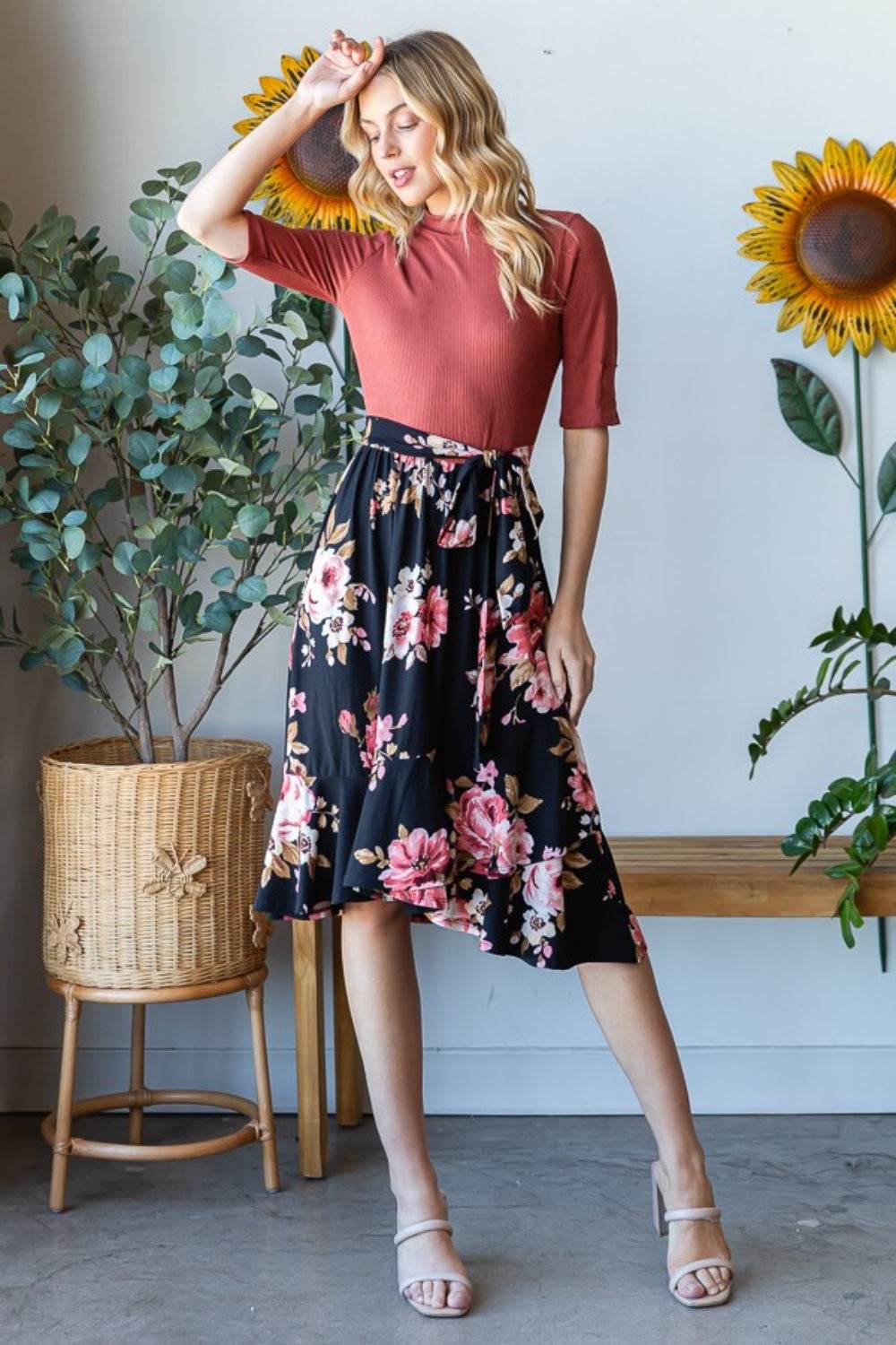 Reborn J Floral Wrap Ruffle Hem Skirt - Delanoir