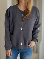 Button Down Long Sleeve Cardigan with Pockets - Delanoir