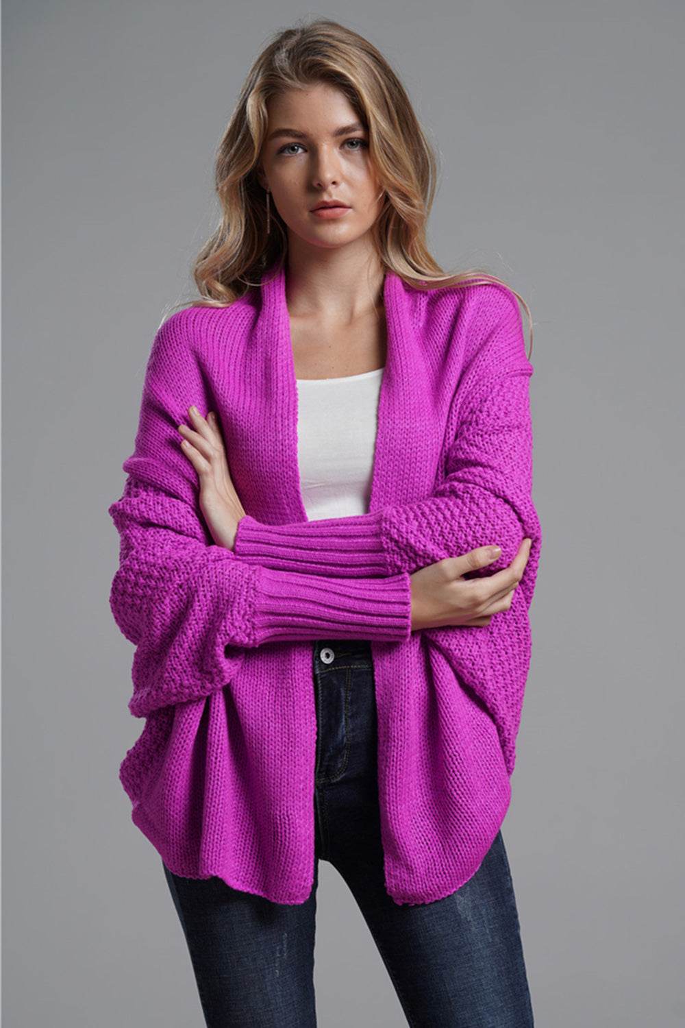 Open Front Batwing Sleeve Cardigan - Delanoir