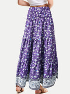 Full Size Tiered Printed Elastic Waist Skirt - Delanoir