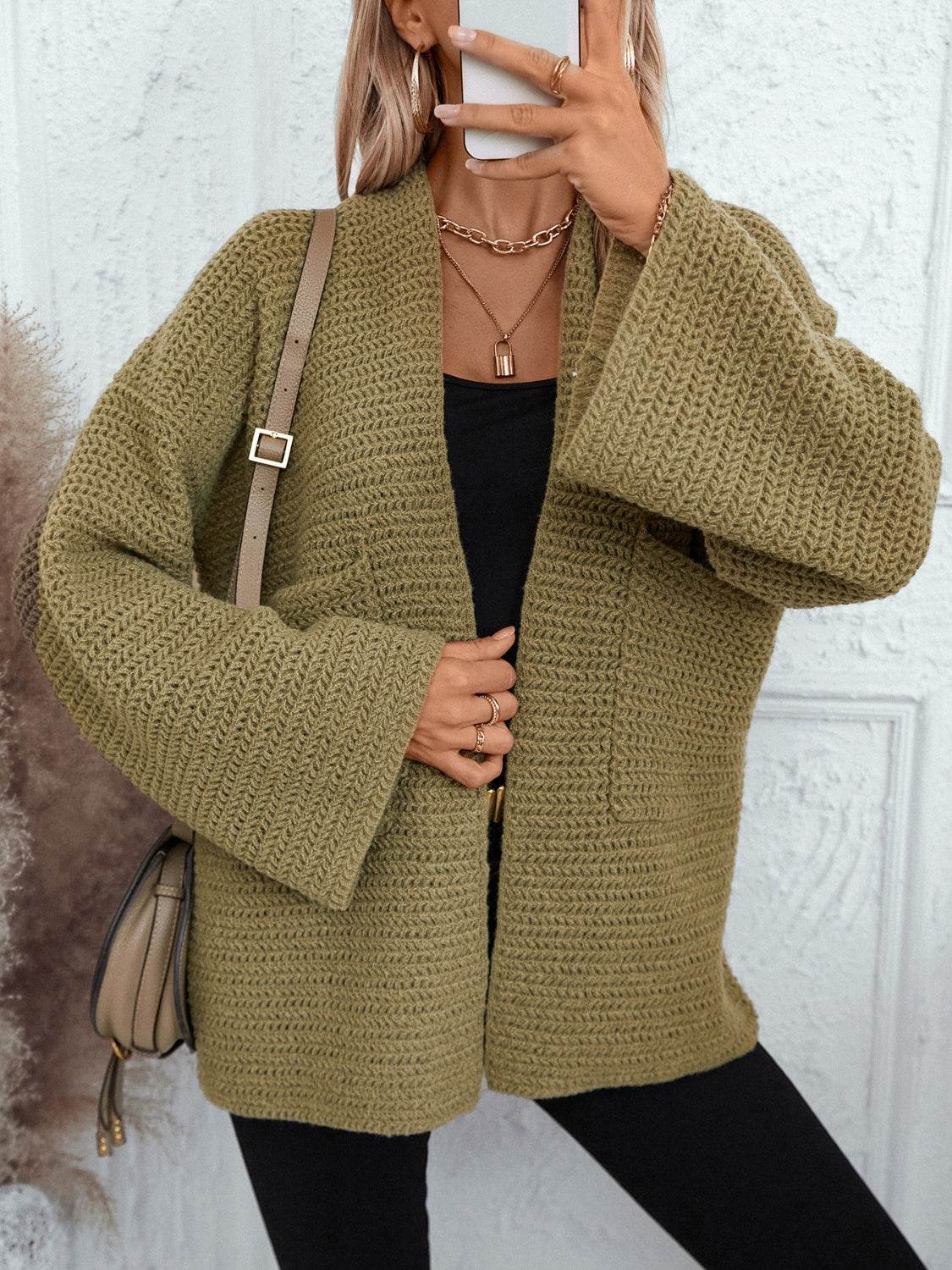 Open Front Long Sleeve Cardigan - Delanoir
