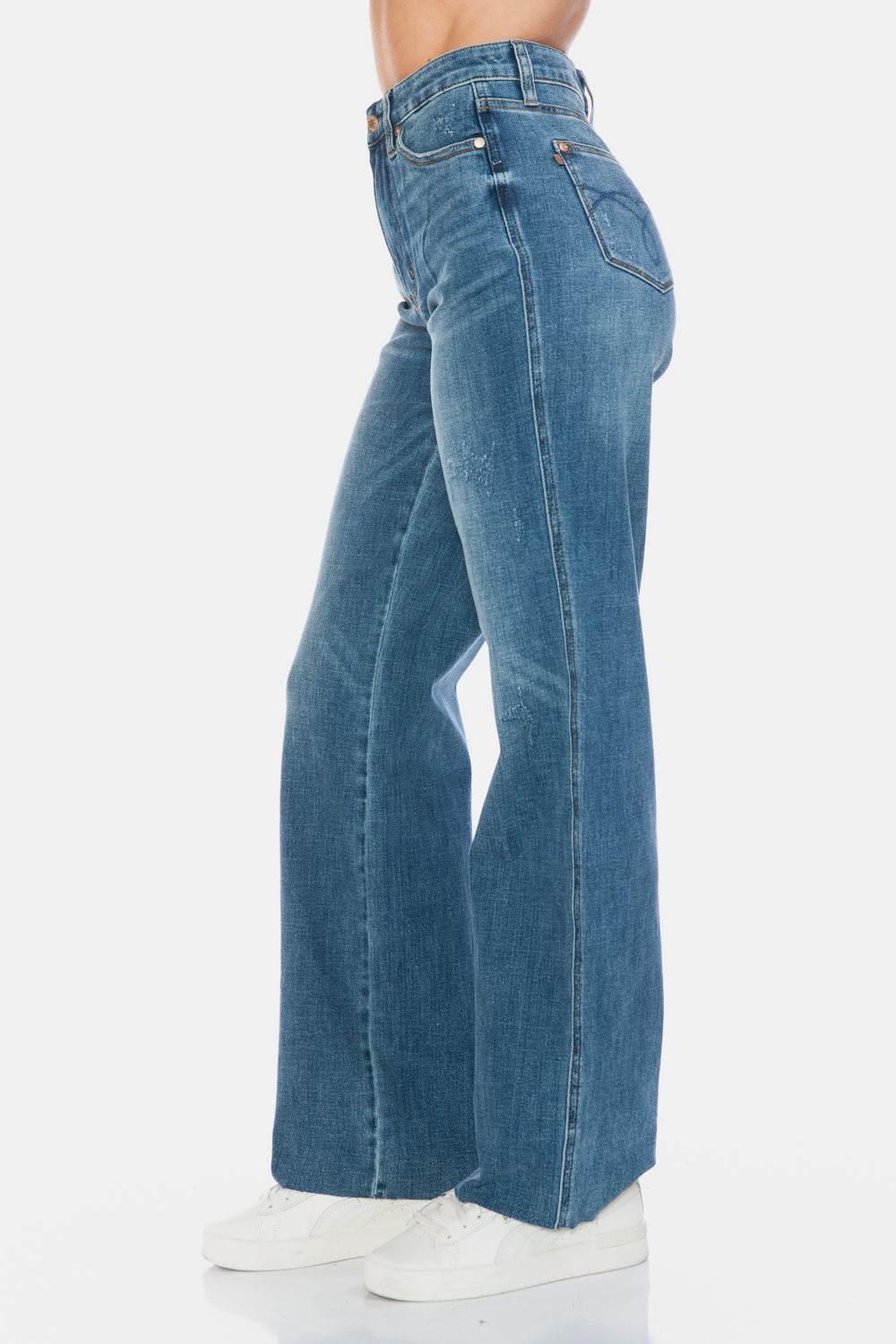 Judy Blue Full Size Tummy Control Cut Raw Hem Straight Jeans - Delanoir