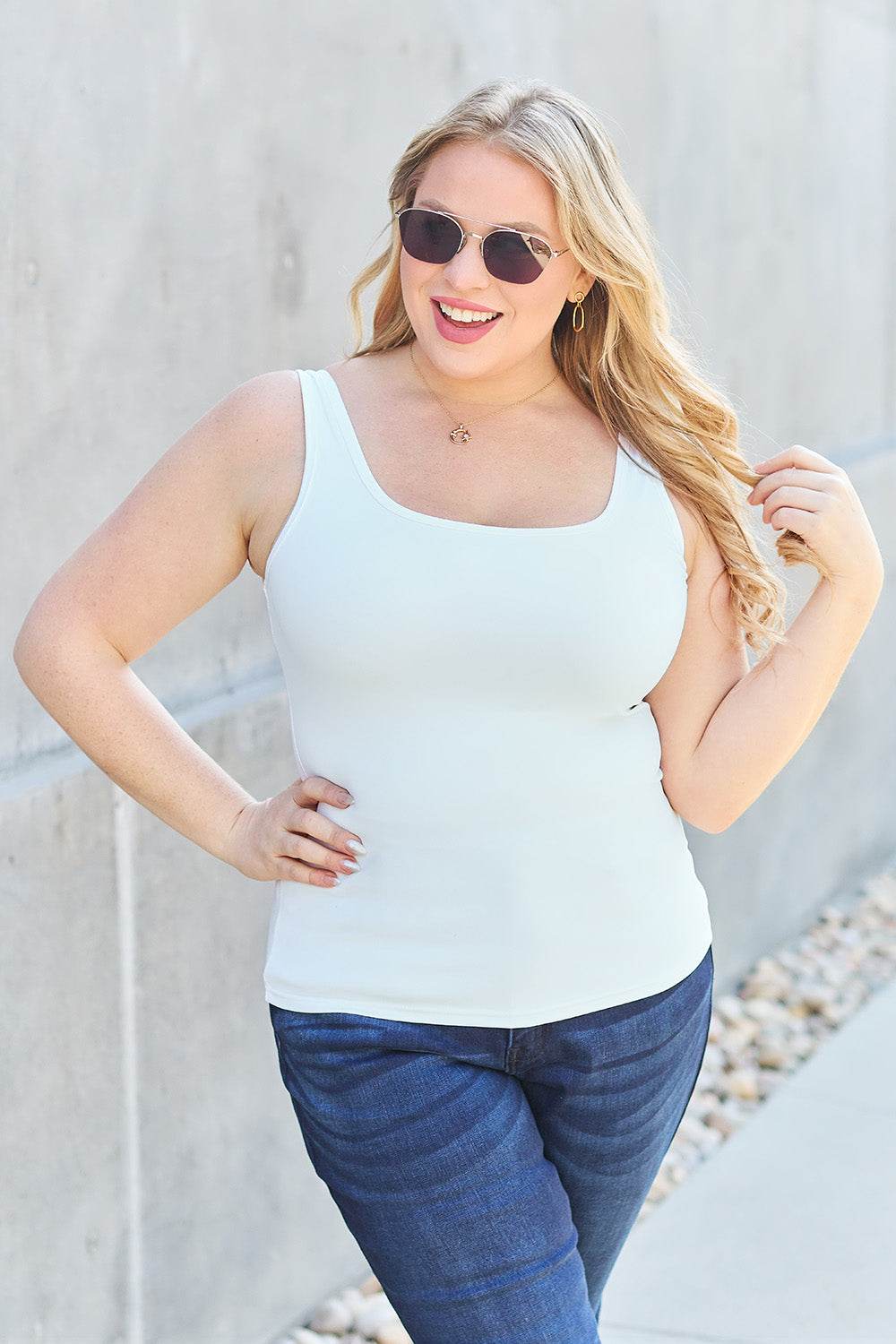Basic Bae Full Size Square Neck Wide Strap Tank - Delanoir