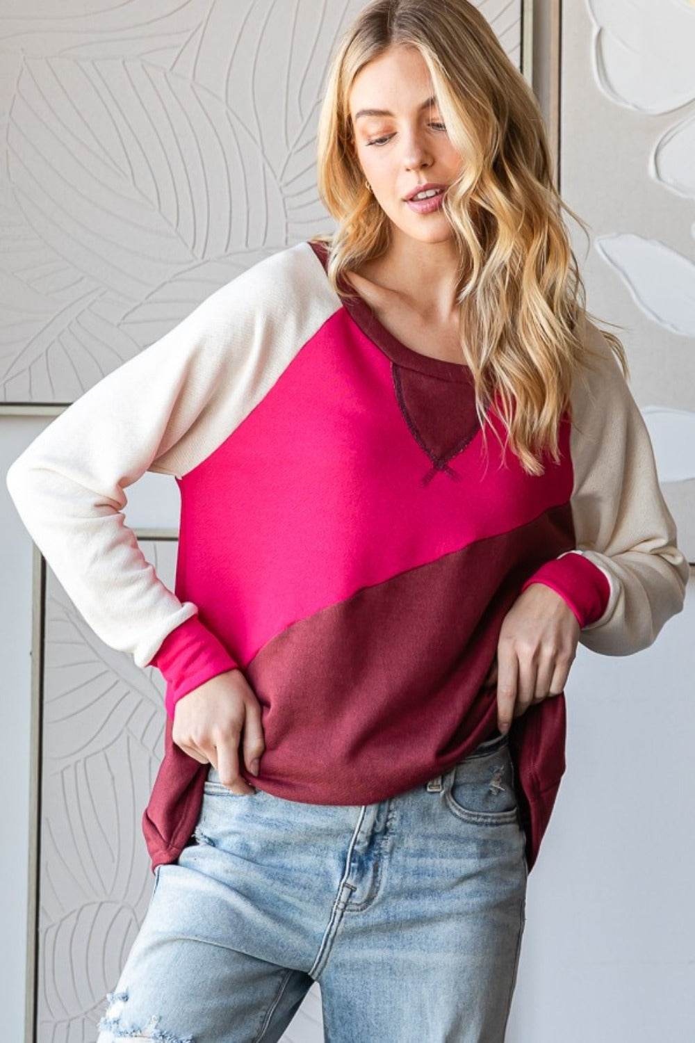 HOPELY Color Block Long Sleeve T-Shirt - Delanoir