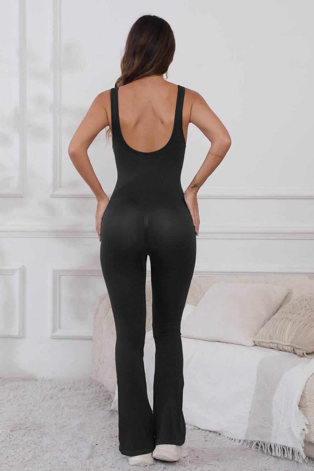 Scoop Neck Wide Strap Active Jumpsuit - Delanoir