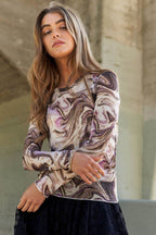 J.NNA Marble Design Long Sleeve Mesh Top - Delanoir
