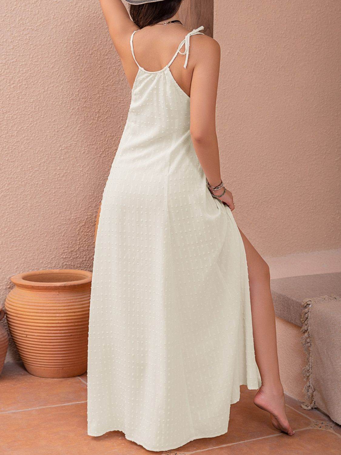 Swiss Dot Cutout Sleeveless Maxi Dress - Delanoir