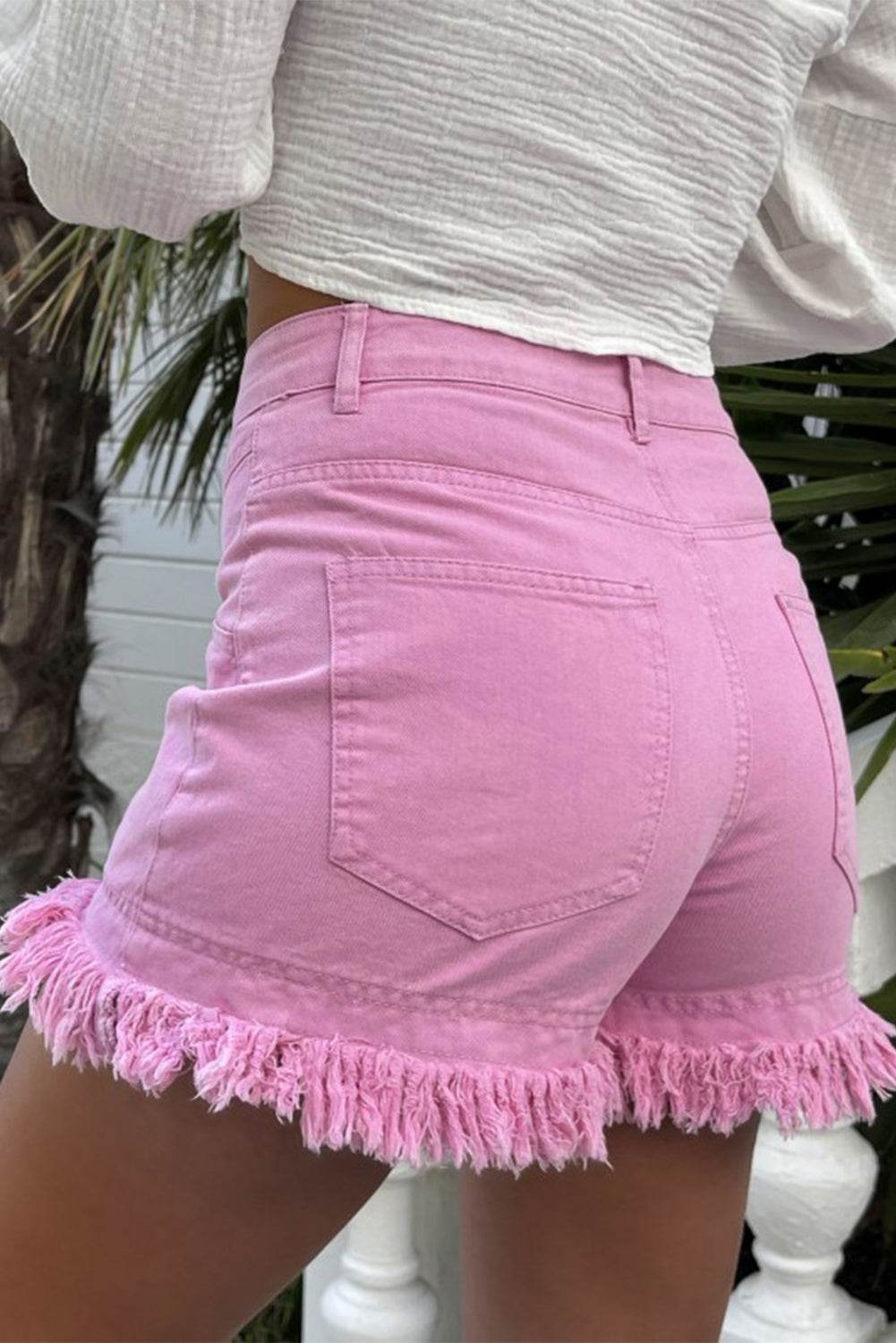 Raw Hem High Waist Denim Shorts - Delanoir