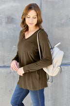 Basic Bae Full Size V-Neck Long Sleeve Top - Delanoir