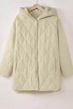 Snap Down Long Sleeve Quilted Winter Coat - Delanoir