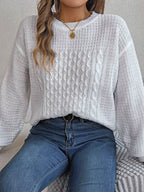 Cable-Knit Round Neck Long Sleeve Sweater - Delanoir