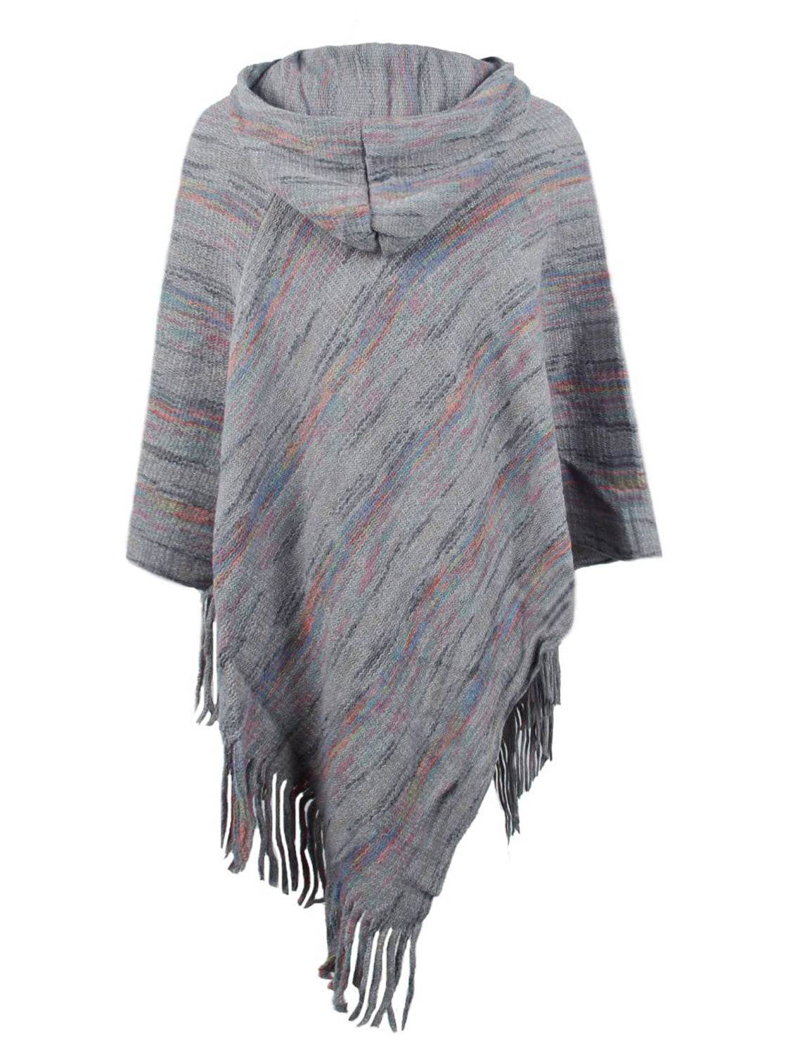 Fringe Hem Hooded Poncho - Delanoir