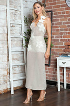 Crochet Flower Halter Neck Knit Dress - Delanoir