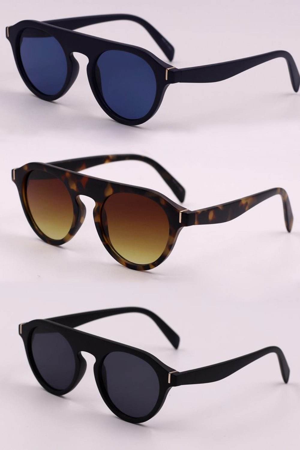 3-Piece Round Polycarbonate Full Rim Sunglasses - Delanoir
