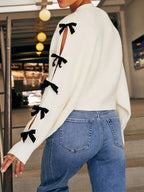 Bow V-Neck Cutout Sleeve Cardigan - Delanoir