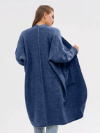 Pocketed Open Front Long Sleeve Longline Cardigan - Delanoir