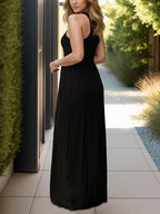 Pocketed Round Neck Sleeveless Dress - Delanoir