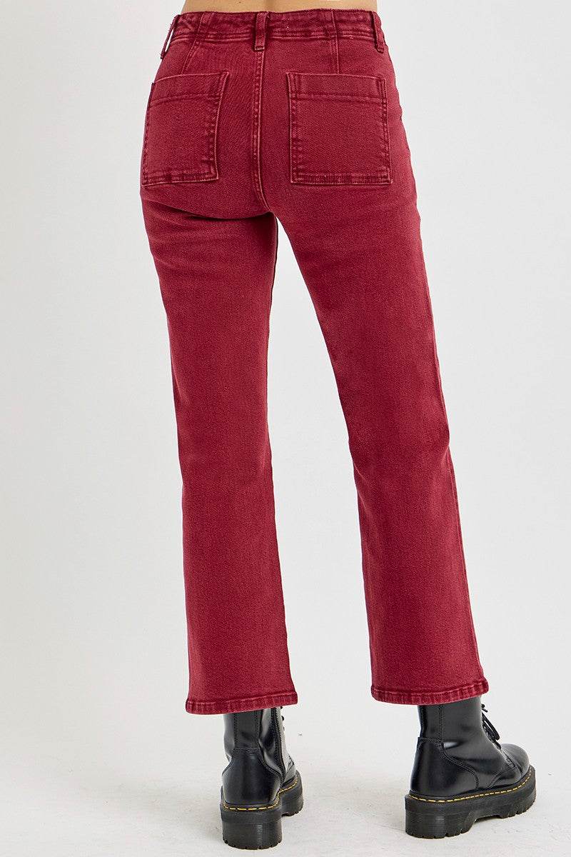 RISEN Full Size High Rise Straight Jeans with Patch Pockets - Delanoir