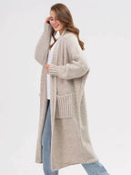 Pocketed Open Front Long Sleeve Longline Cardigan - Delanoir