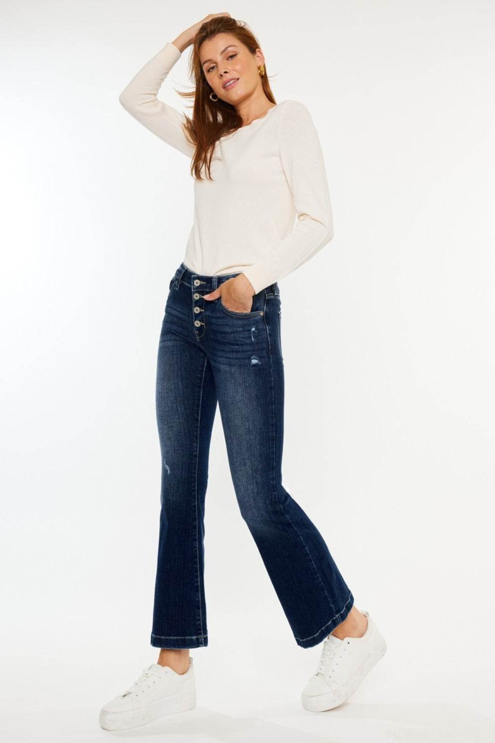 Kancan Mid Rise Button Fly Flare Jeans - Delanoir