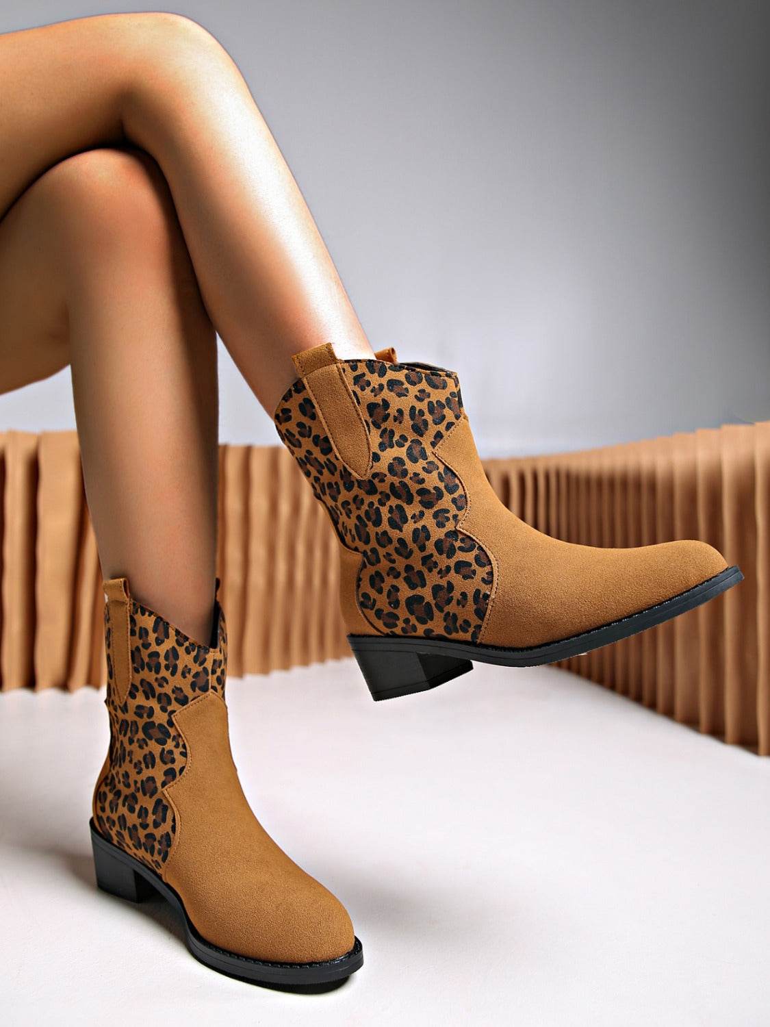 Leopard Suede Block Heel Boots - Delanoir