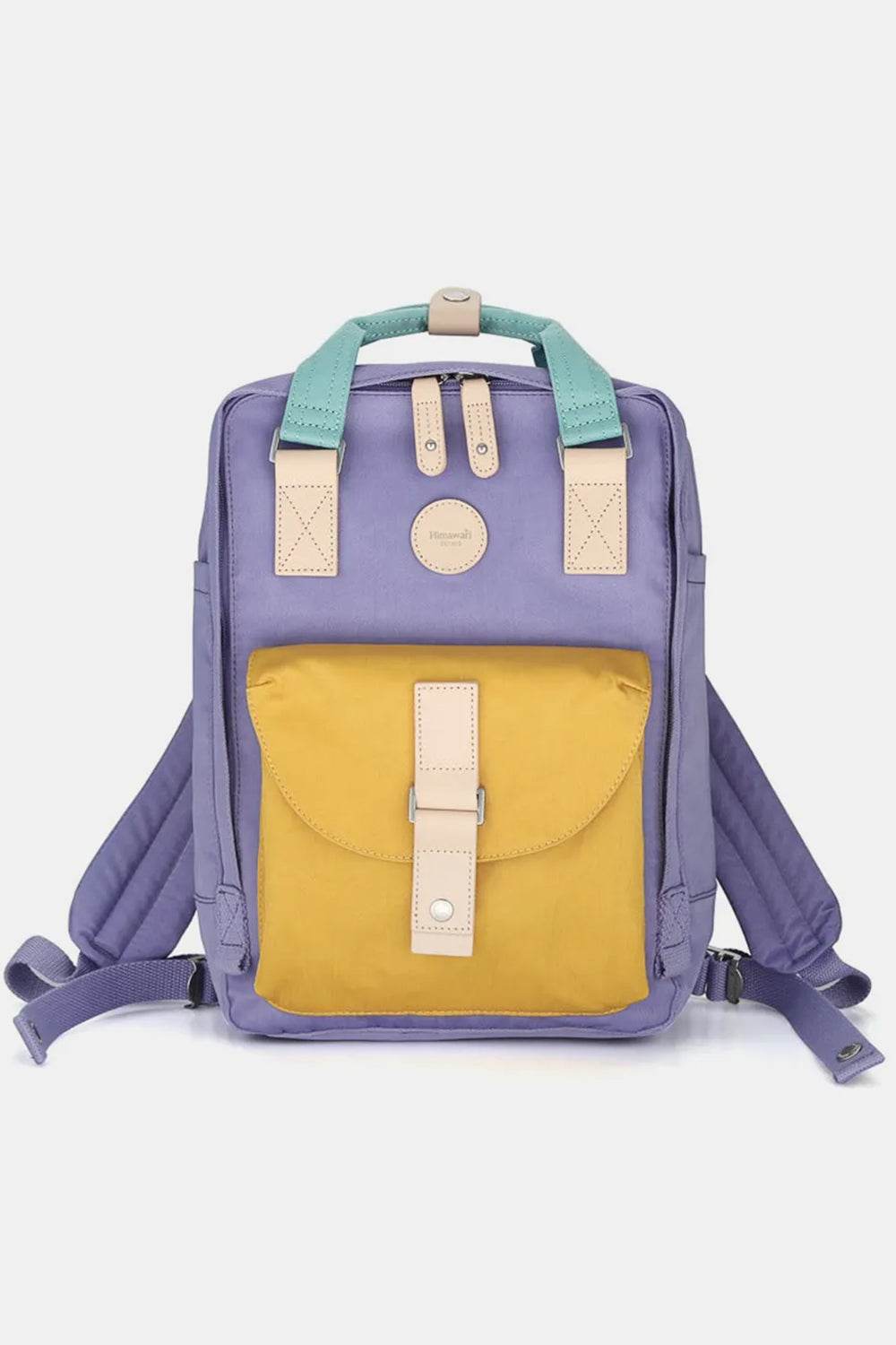 Himawari Contrast Waterproof Canvas Backpack Bag with Round Label - Delanoir