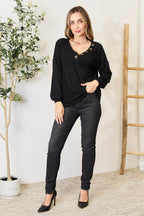 Zenana Buttoned Long Sleeve Blouse - Delanoir