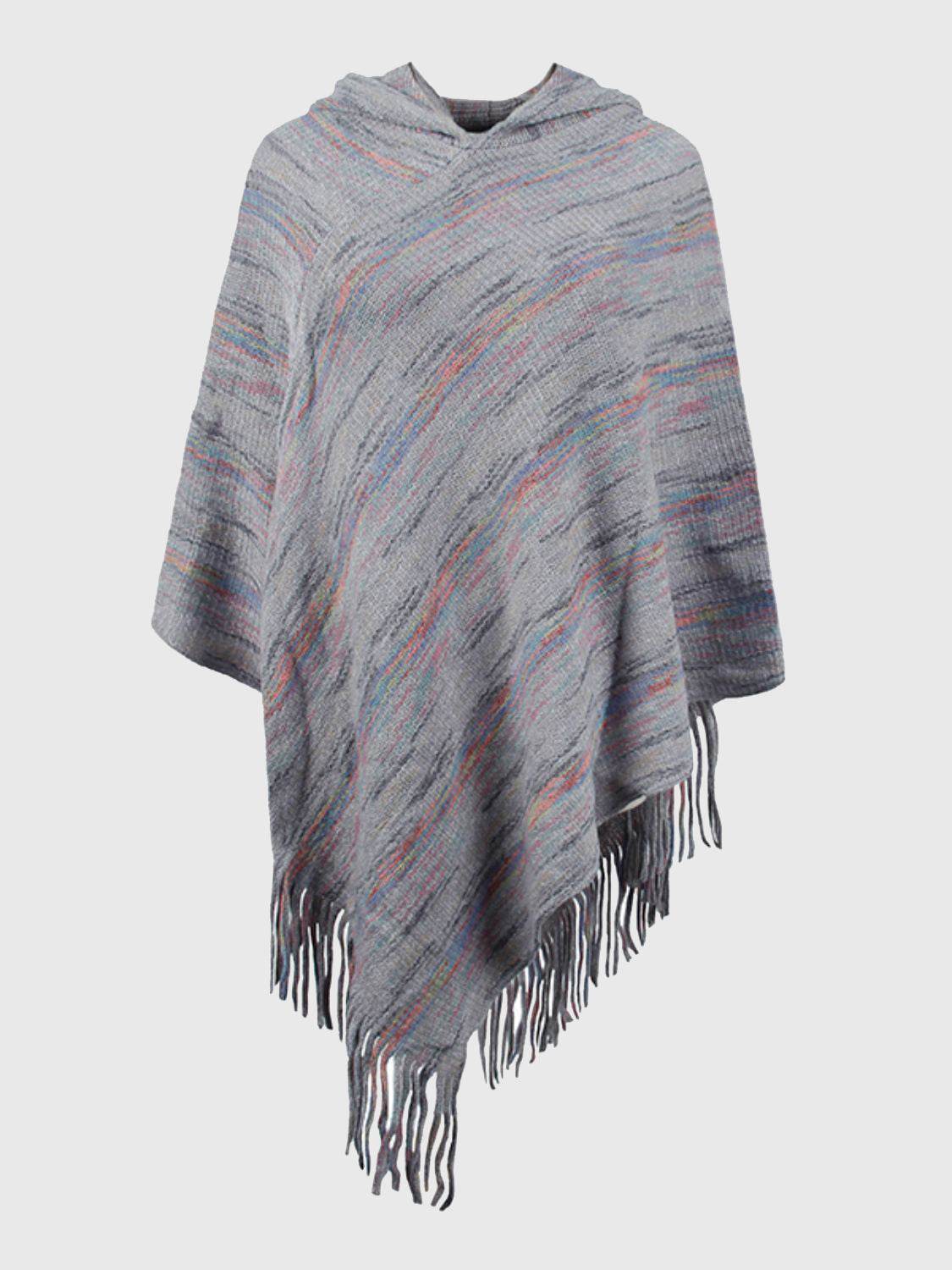 Fringe Hem Hooded Poncho - Delanoir