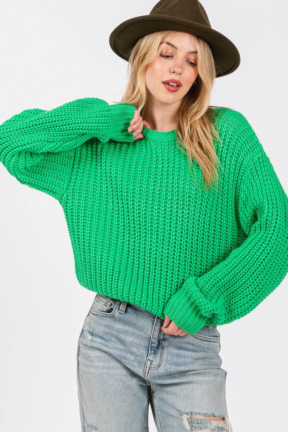 SAGE + FIG Round Neck Drop Shoulder Sweater - Delanoir