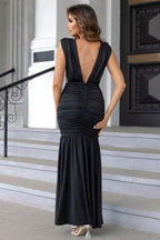Ruched Plunge Sleeveless Maxi Dress - Delanoir