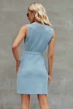 Tied Round Neck Sleeveless Sweater Dress - Delanoir