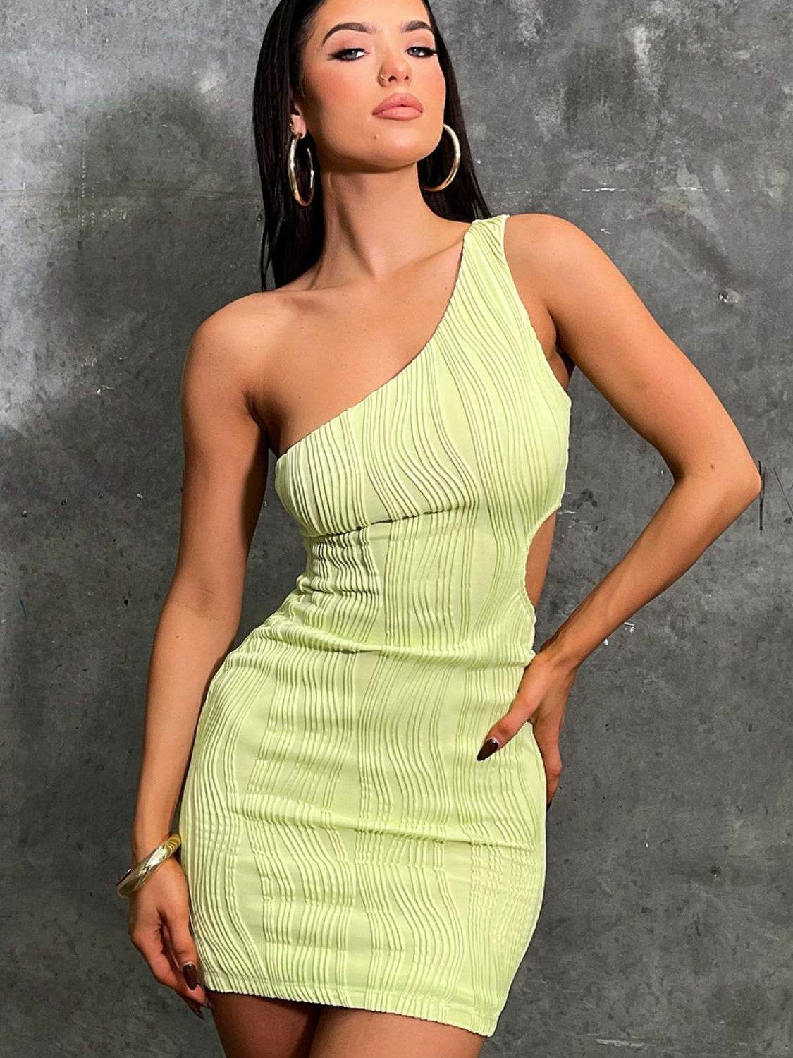 One Shoulder Cutout Mini Dress - Delanoir