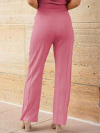 Round Neck Cap Sleeve Top and Pants Knit Set - Delanoir