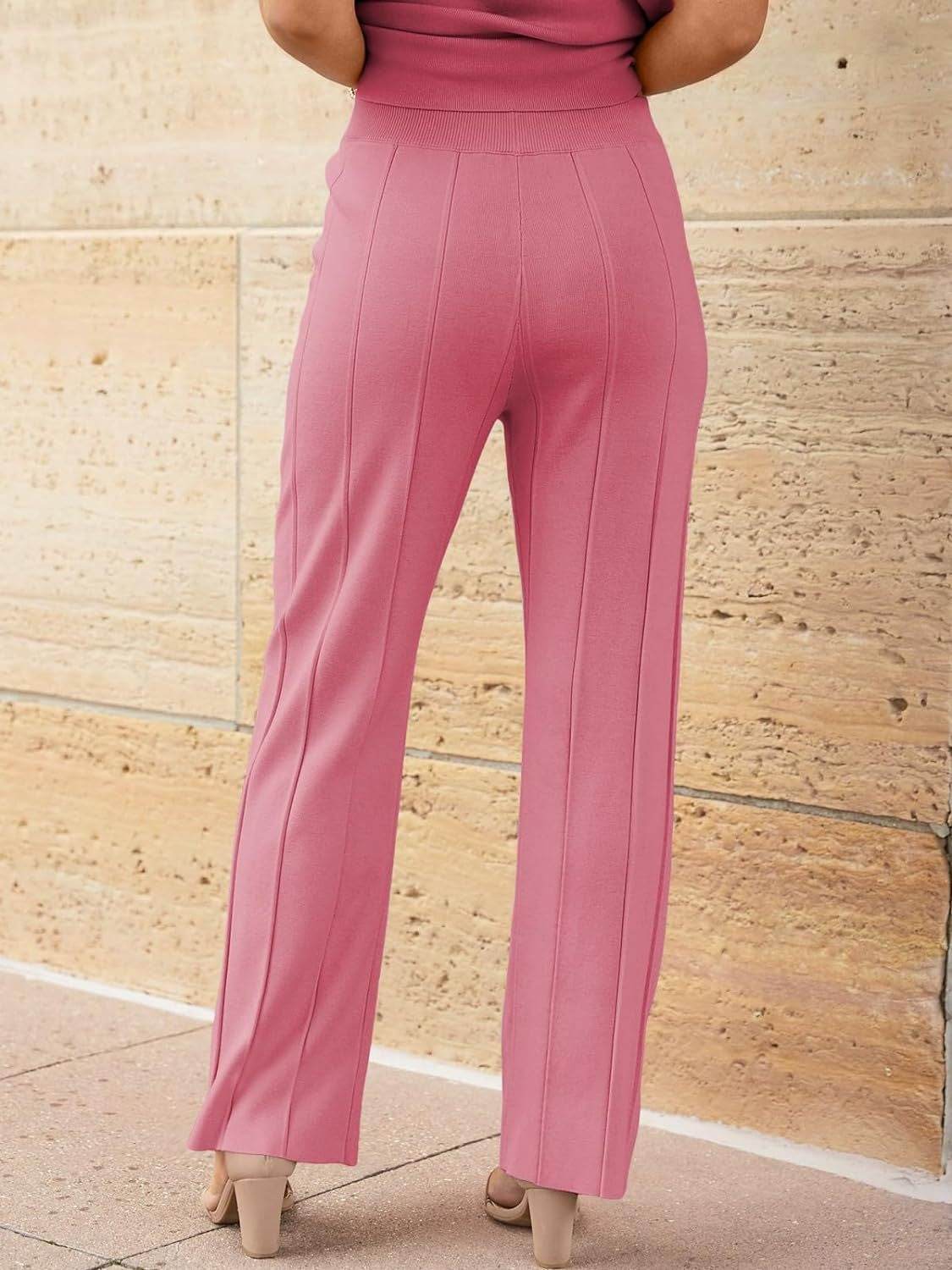 Round Neck Cap Sleeve Top and Pants Knit Set - Delanoir