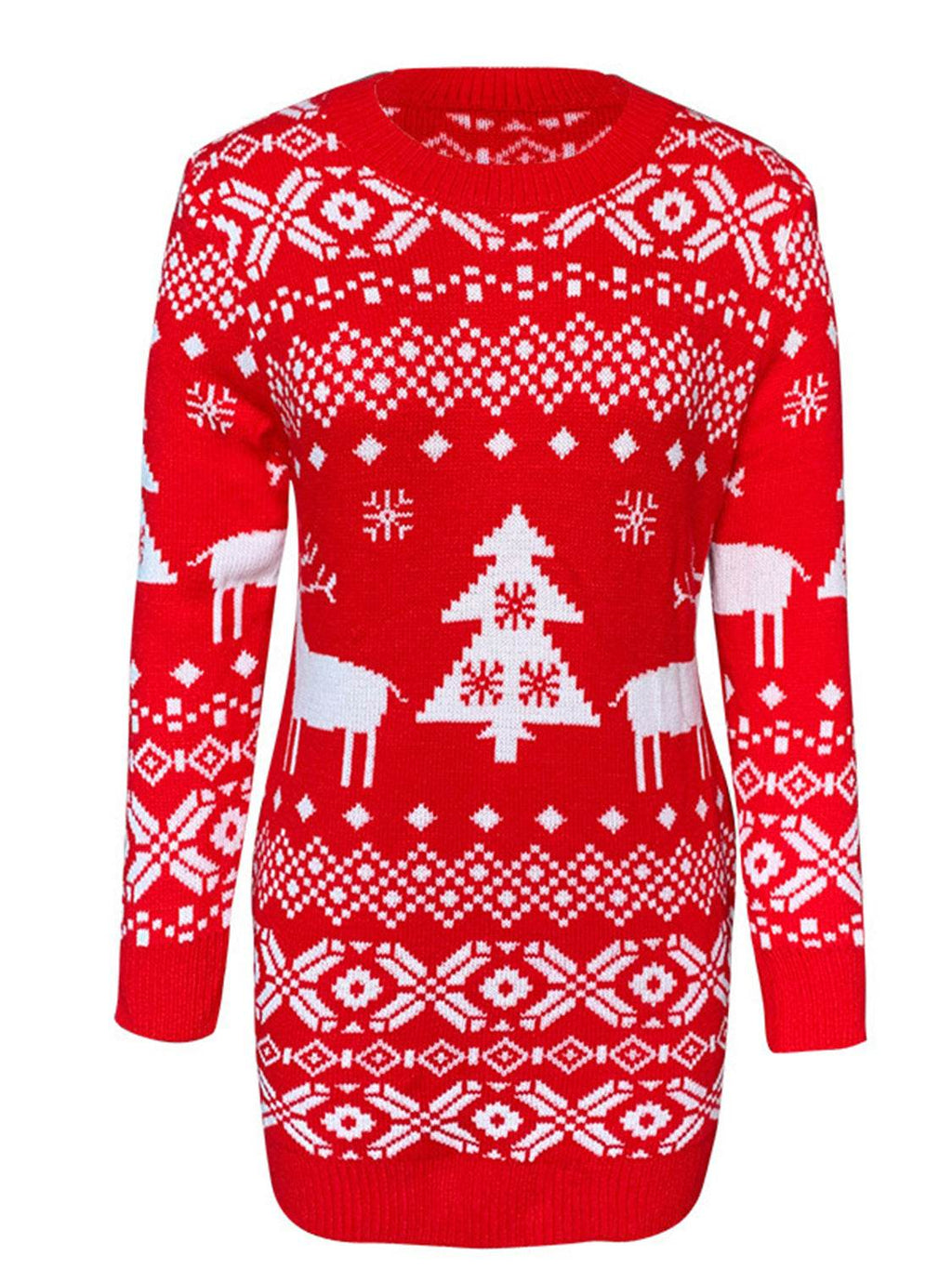 Christmas Element Round Neck Mini Sweater Dress - Delanoir