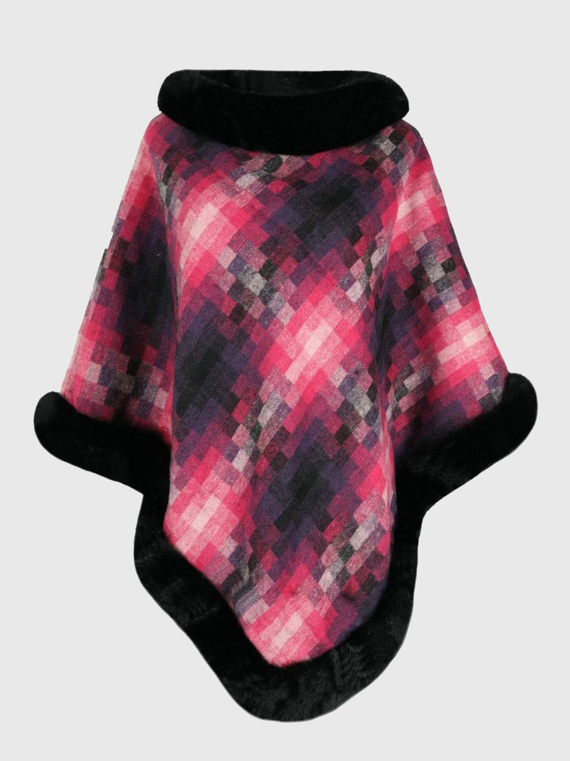 Faux Fur Trim Poncho - Delanoir