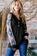 Heimish Half Button Printed Long Sleeve Hooded Top - Delanoir