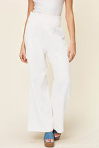 Double Take Full Size Texture Smocked Waist Wide Leg Pants - Delanoir