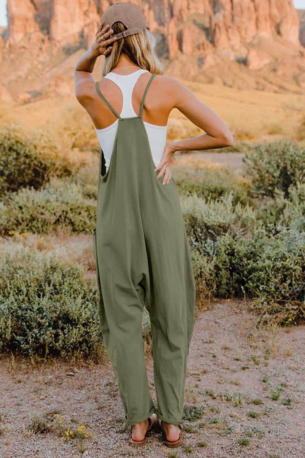 Double Take Full Size V-Neck Sleeveless Jumpsuit with Pockets - Delanoir