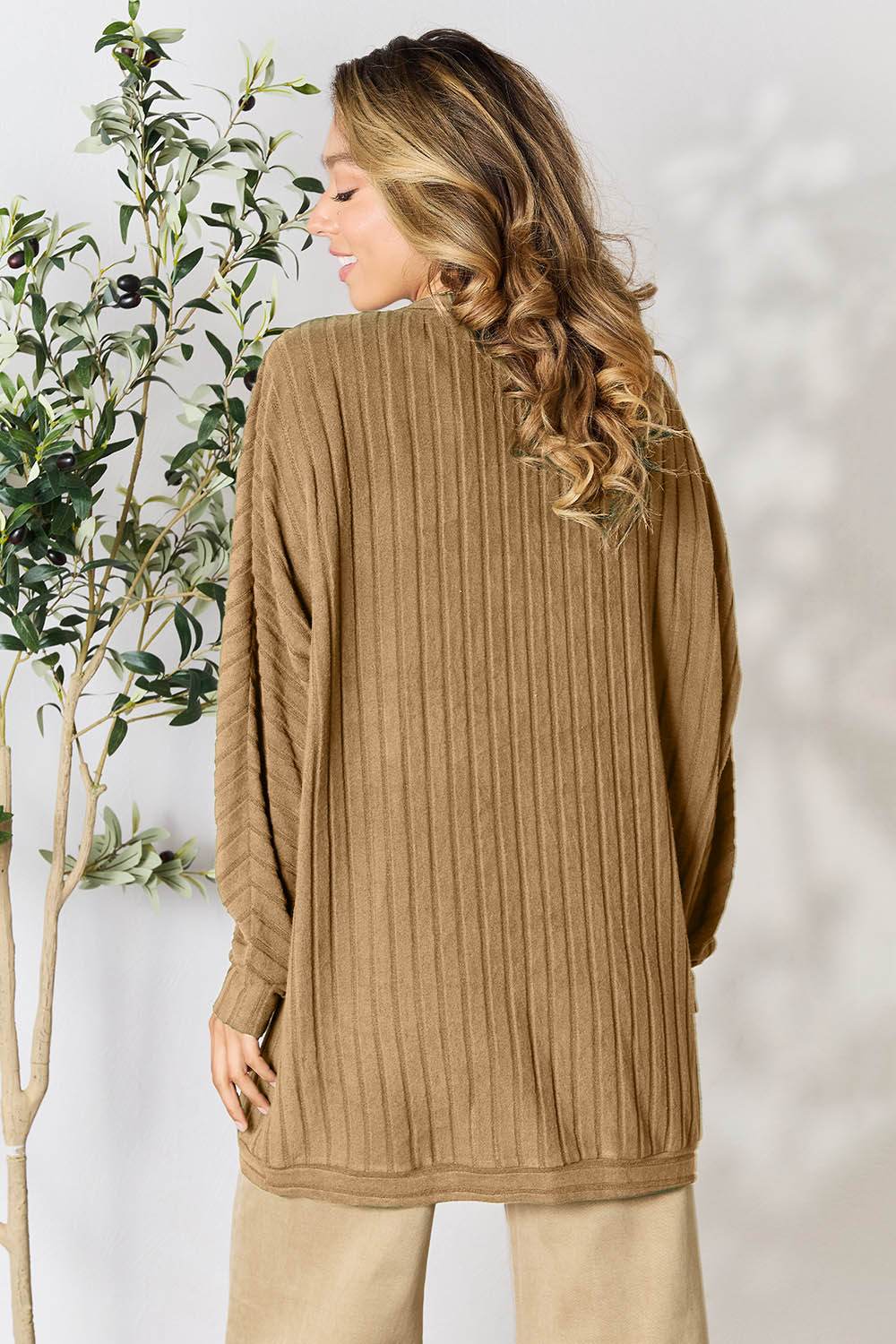 Basic Bae Full Size Ribbed Cocoon Cardigan - Delanoir