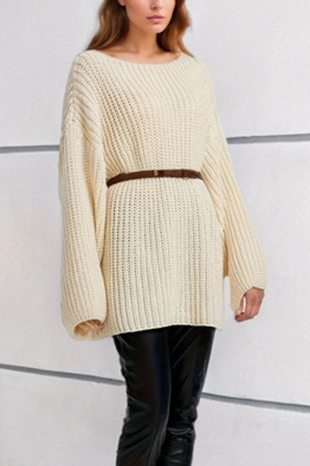 Boat Neck Dropped Shoulder Mini Sweater Dress - Delanoir