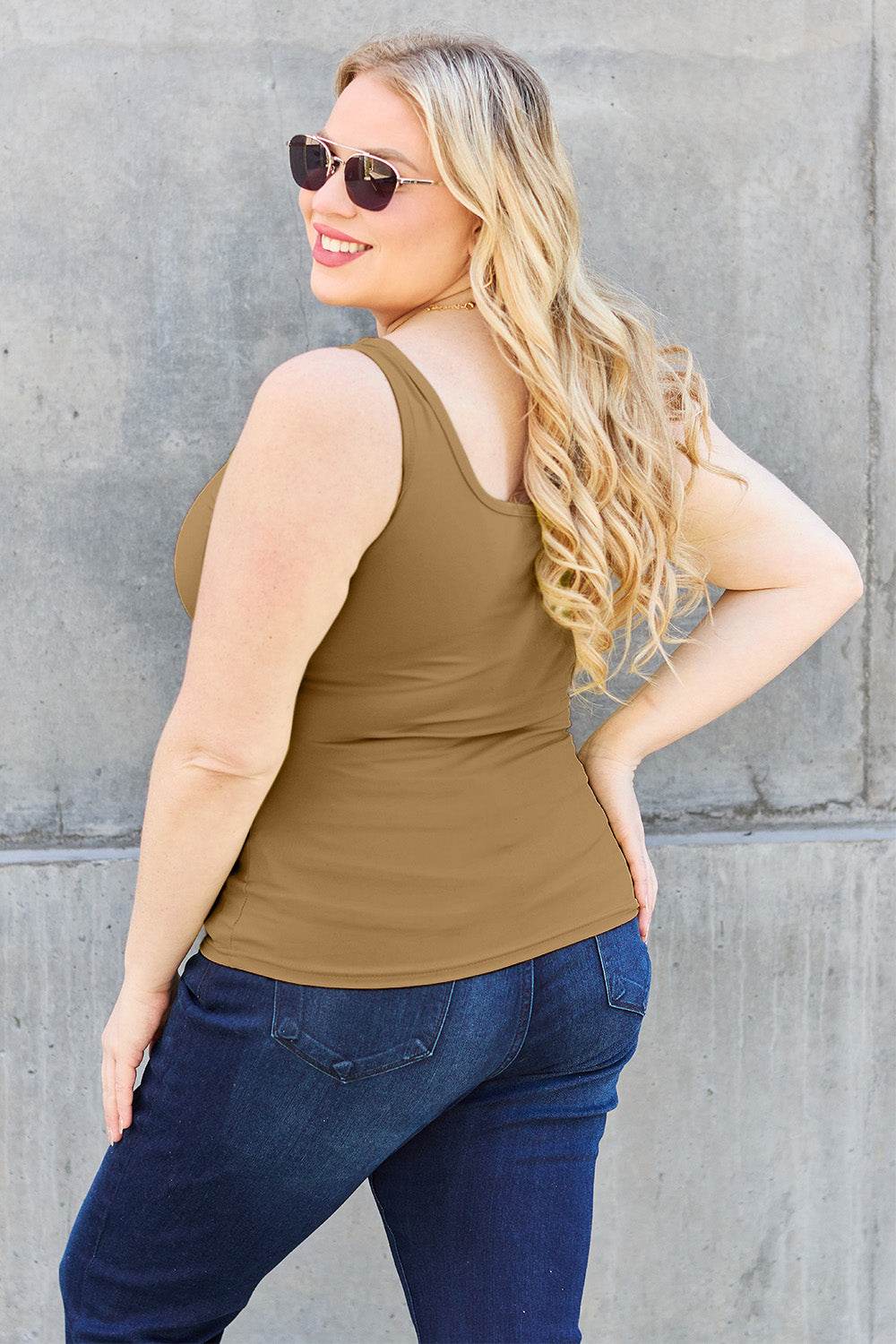 Basic Bae Full Size Square Neck Wide Strap Tank - Delanoir