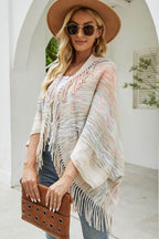 Multicolored Fringe Trim Poncho - Delanoir