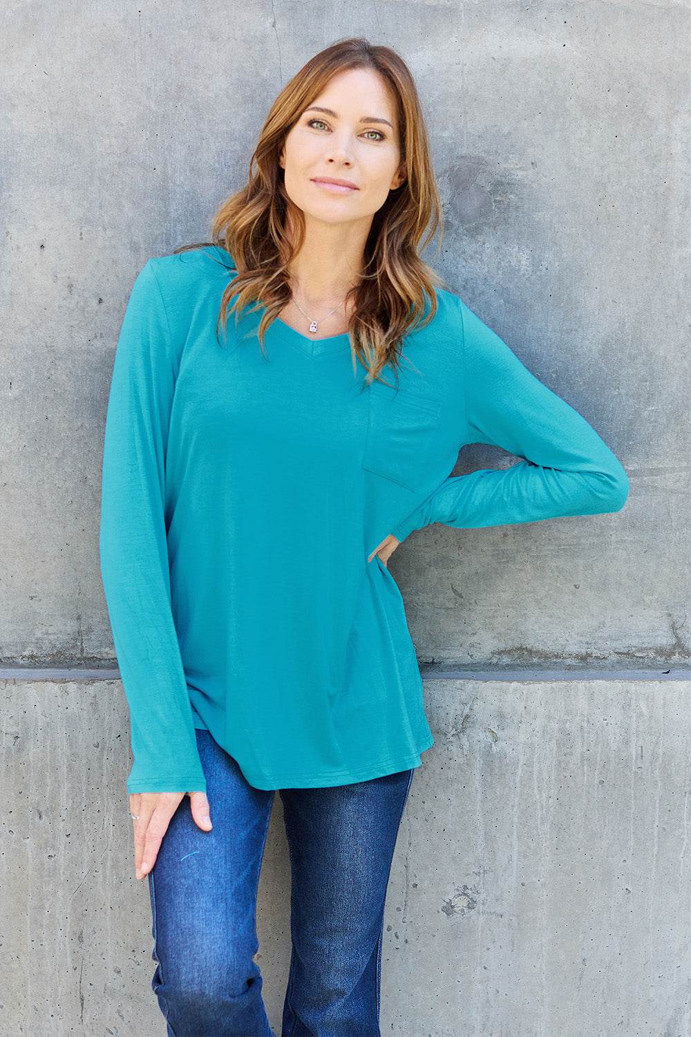 Basic Bae Full Size V-Neck Long Sleeve Top - Delanoir