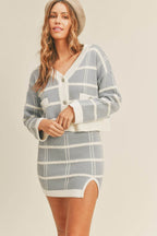 MABLE Plaid Button Down Sweater Cardigan and Mini Skirt Set - Delanoir
