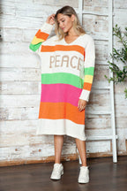 Color Block V-Neck Long Sleeve Sweater Dress - Delanoir
